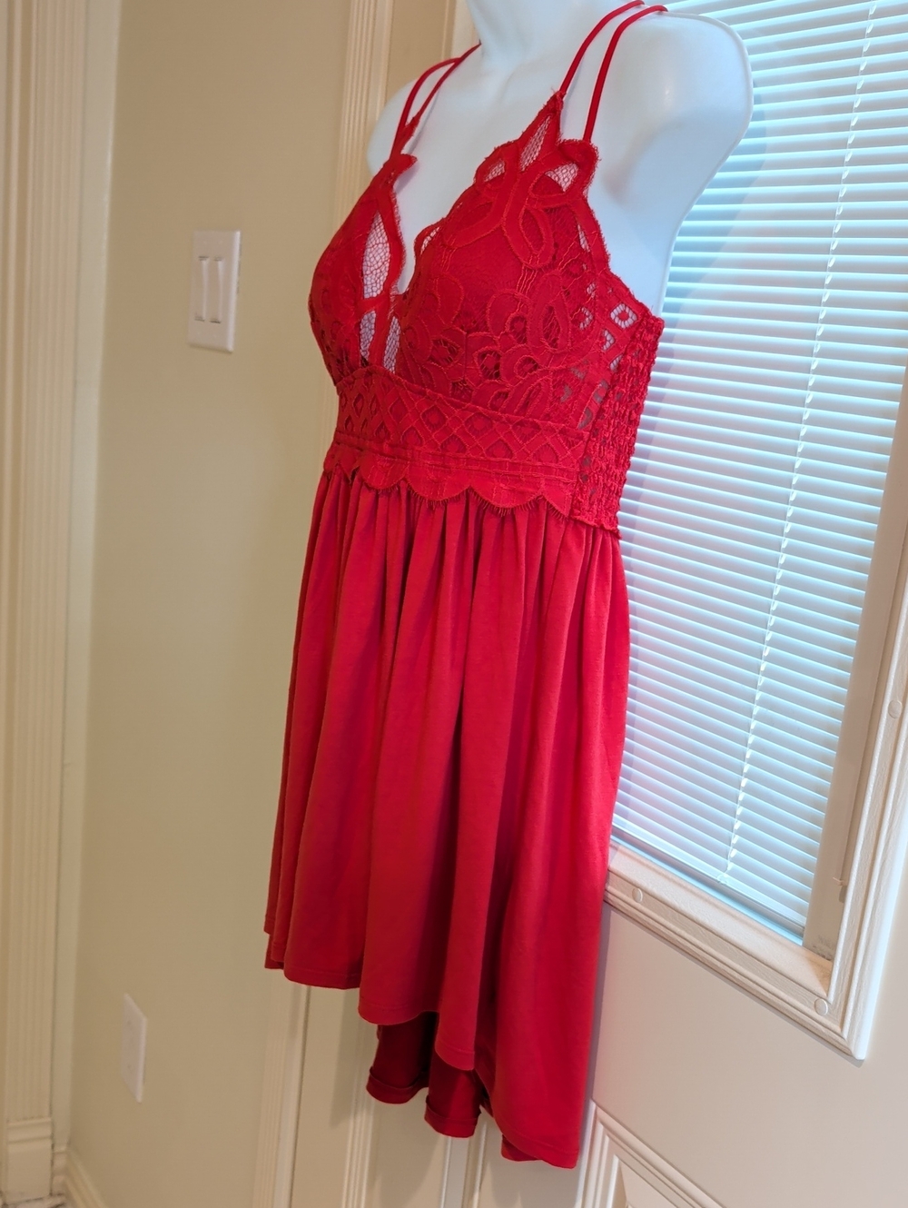 Zenana Red Spaghetti Straps Boho  Mini Dress - Women Size L - Picture 3 of 11